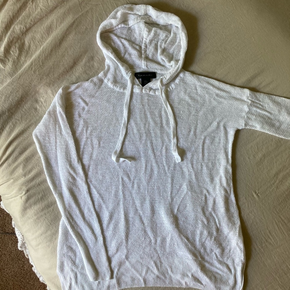 White Waffle Knit Sweater Hoodie